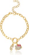 Hello Kitty Initial Crystal Charm Bracelet, Gold-Tone, Adjustable