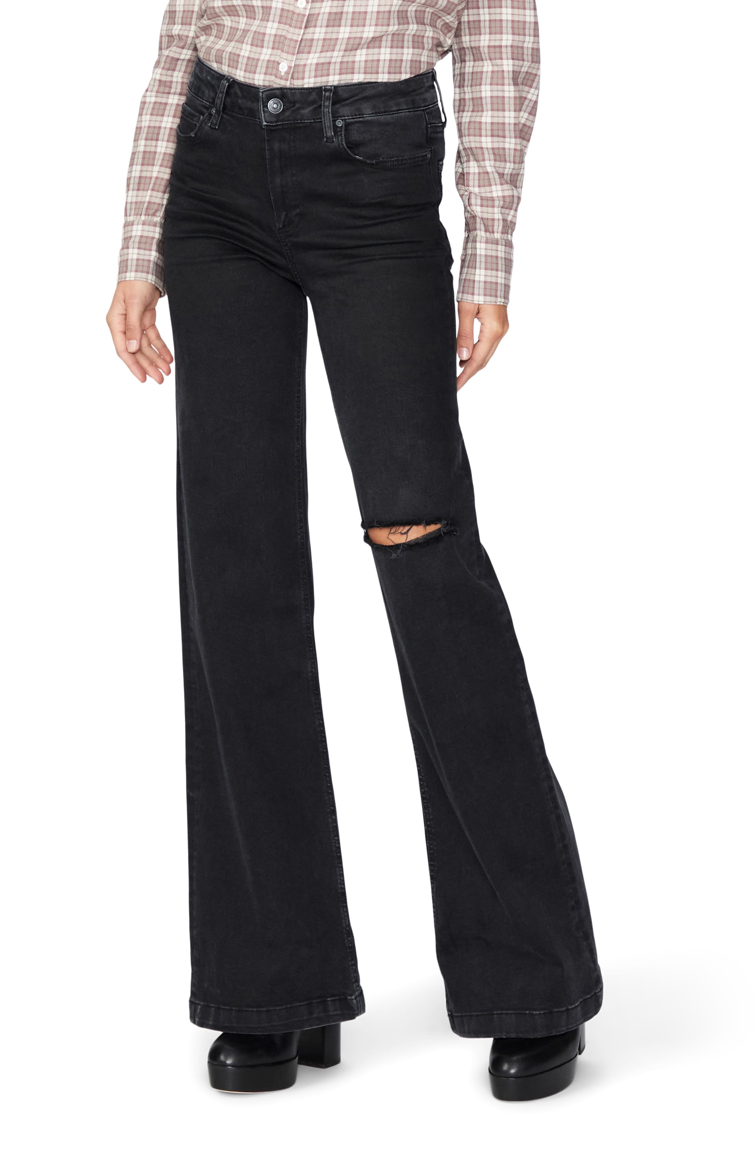 1933 Womens Leenah Transcend Vitnage Front Pin Tucks Double Belt Loop Wide Leenah Wide Leg Jean - Waterloo - PAIGE main image 2