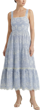 Change of Scenery Lizzie Pinstripe Eyelet Tiered Midi Dress