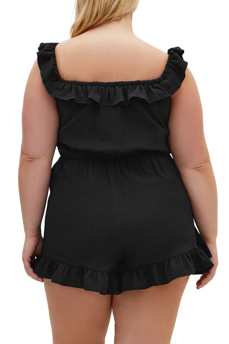 Christa Ruffle Crepe Romper, Alternate, color, BLACK