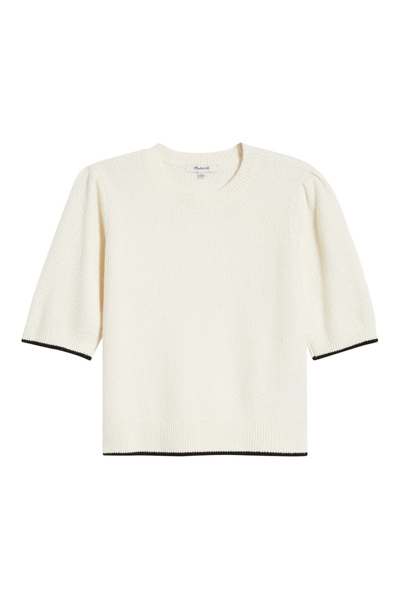 Puff Sleeve Textured Sweater, Alternate, color, IVORY WITH BLACK TIPPING