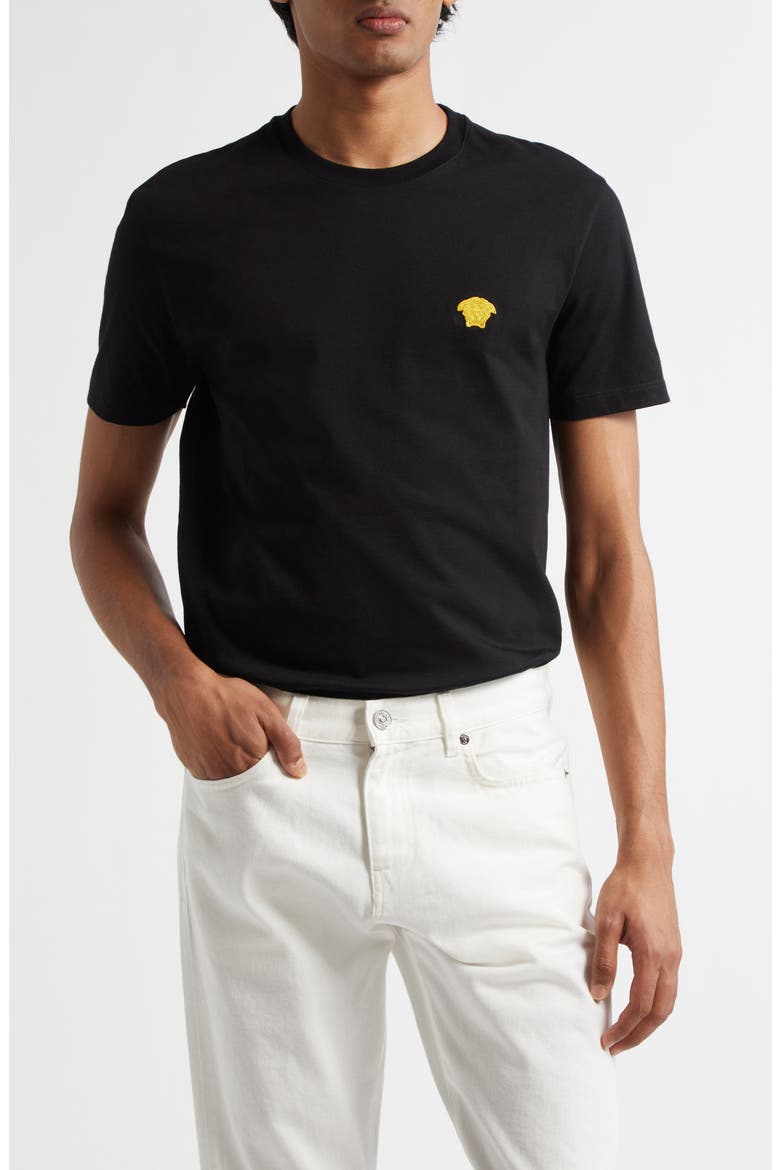 Medusa Embroidered Cotton T-Shirt, Main, color, BLACK