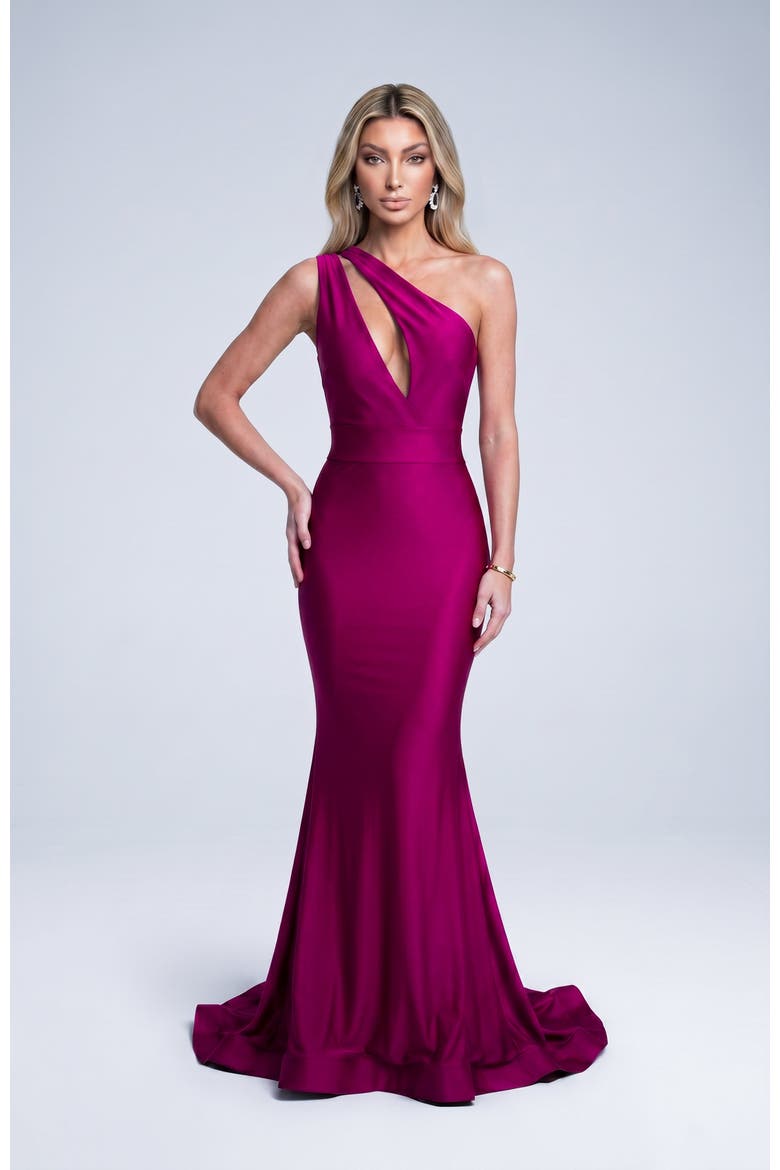 Asymmetrical Cutout Mermaid Evening Gown, Main, color, Magenta