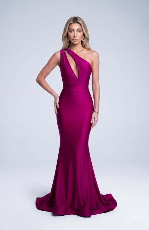 Asymmetrical Cutout Mermaid Evening Gown