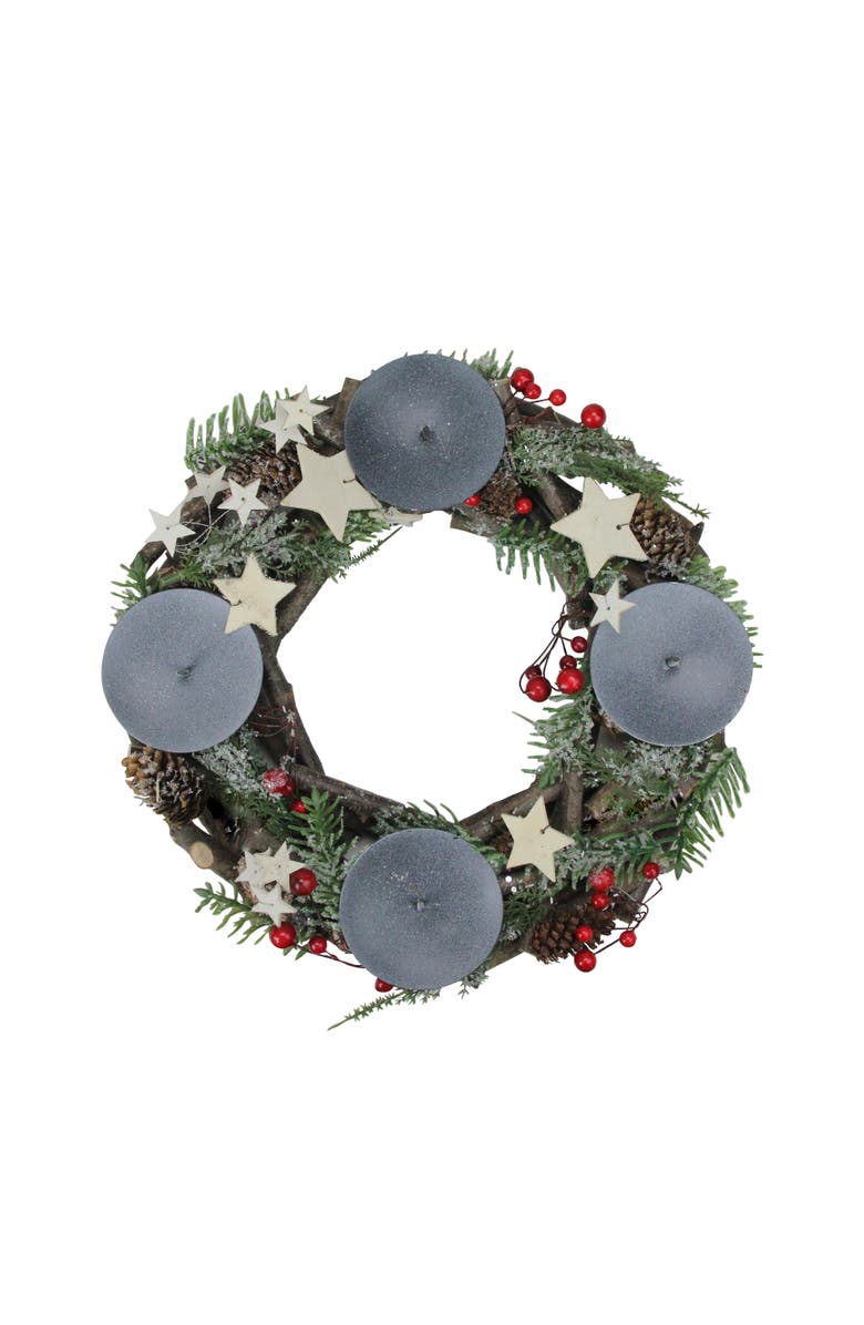 Northlight Frosted Pine Cones, Berries and Stars Votive Christmas Candle Holder - 12", Alternate, color, Green