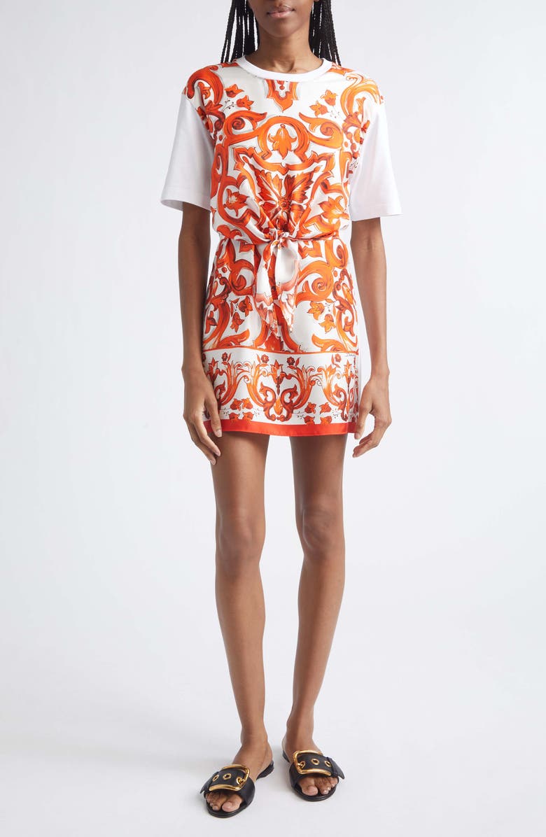 Dolce&Gabbana Majolica Cotton Jersey T-Shirt Dress, Main, color, S9000 Variante Abbinata