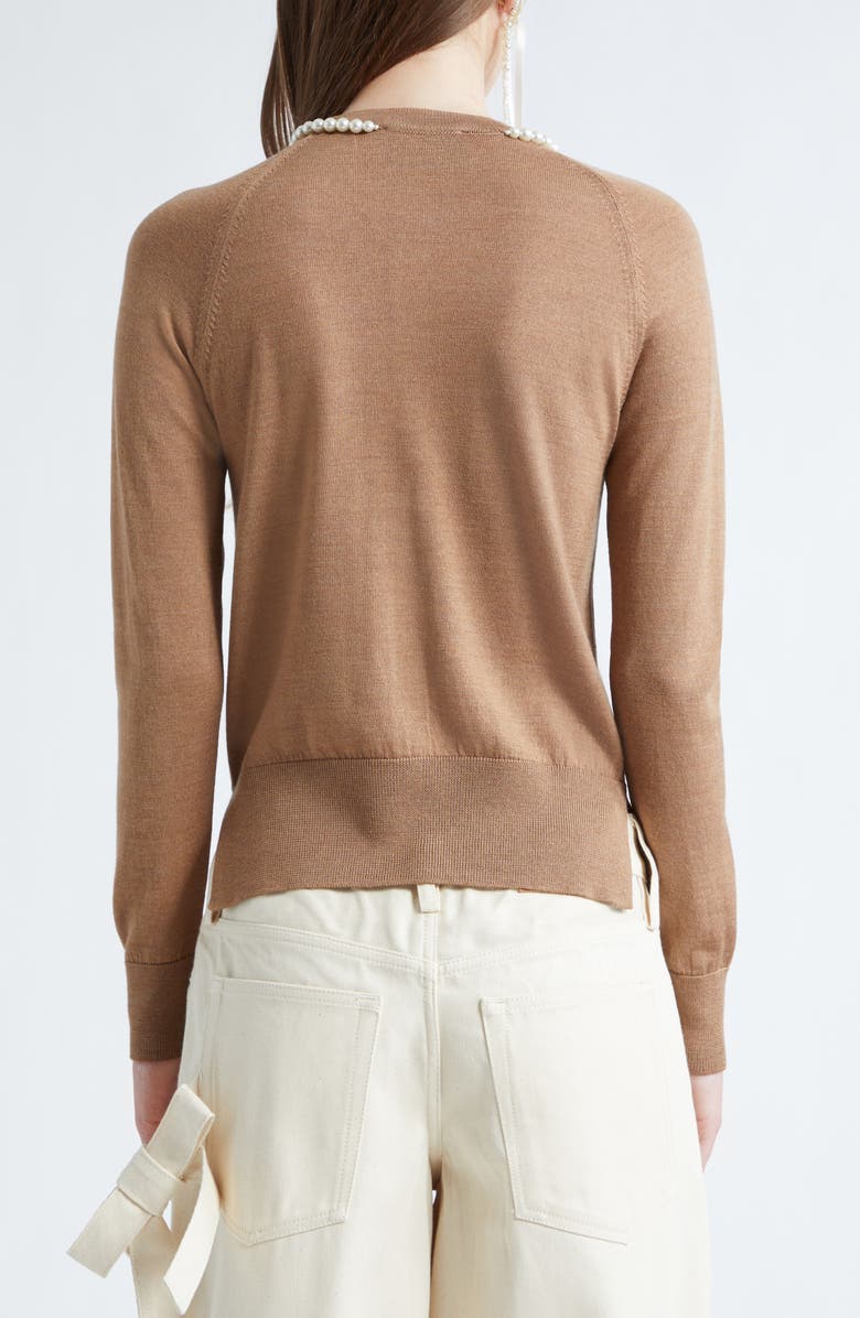 Simone Rocha Classic Faux Pearl Merino Wool & Silk Cardigan, Alternate, color, Chestnut/ Pearl2