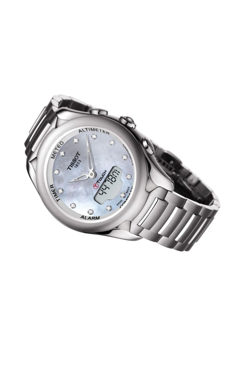 Women's T-Touch Solar Diamond Accent Stainless Steel Bracelet Watch, 38mm - 0.10 ctw, Alternate, color, NO COLOR