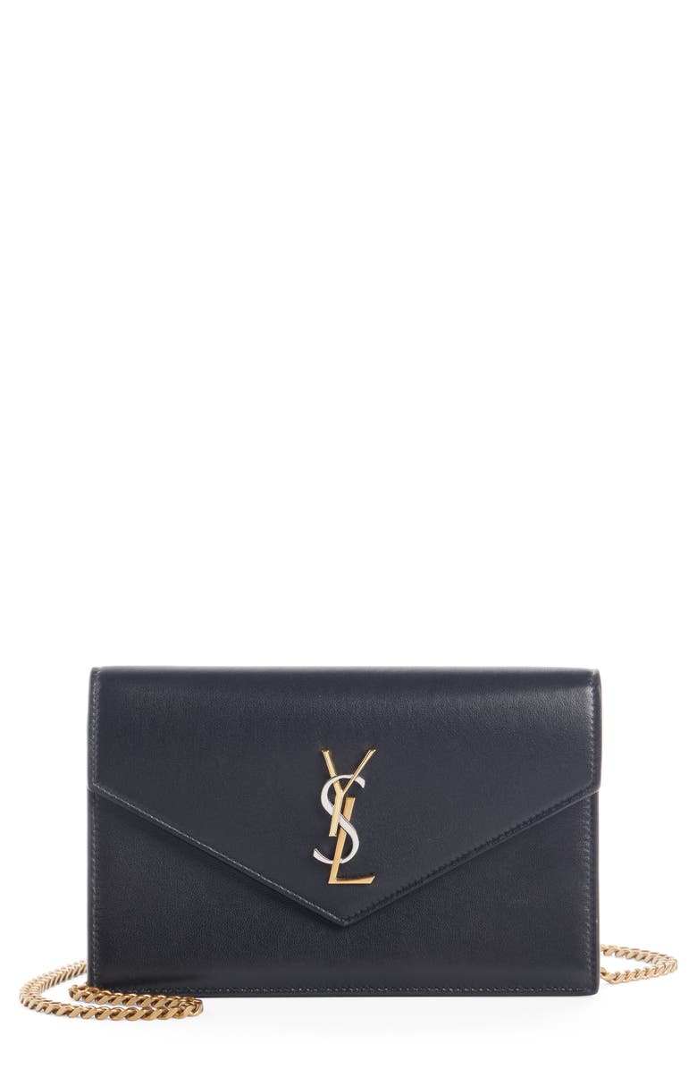 Saint Laurent Envelope Lambskin Leather Wallet on a Chain, Main, color,
