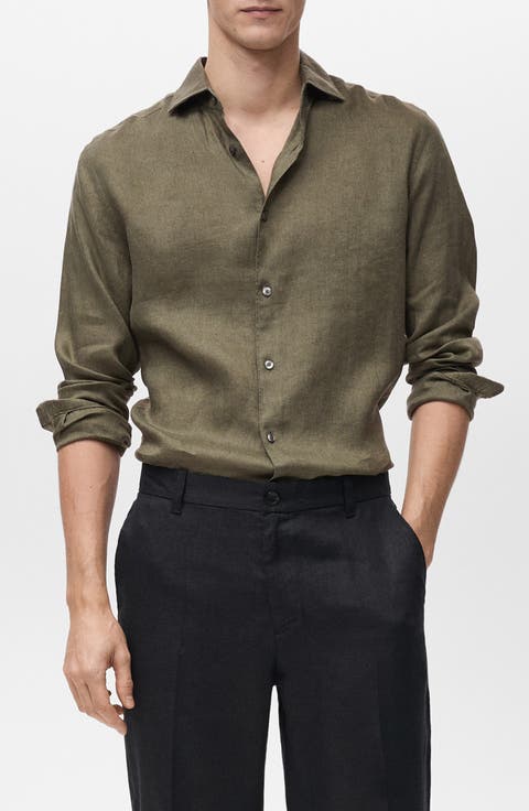 Slim Fit Linen Button-Up Shirt
