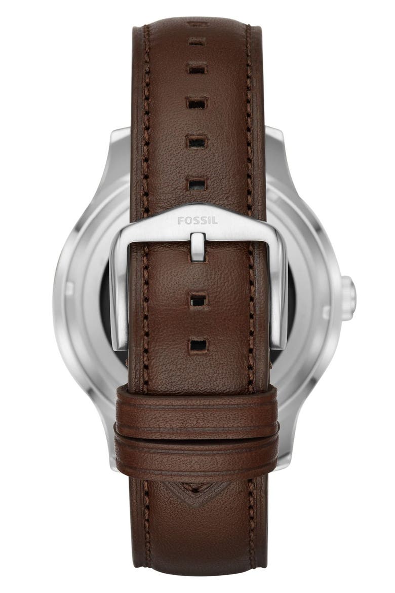 Founder Leather Strap Digital Smart Watch, 46mm, Alternate, color, DARK BROWN/ GREY