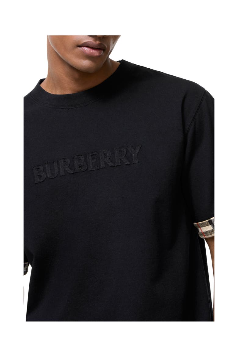 Check Trim Cotton T-shirt, Alternate, color, Black