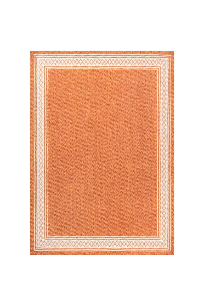 Lucia Classic Diamond Border Indoor/Outdoor Area Rug, Main, color, Orange/Cream