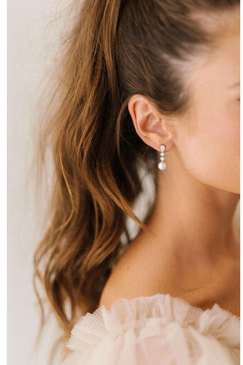 Serenade Pearl and Crystal Earrings, Alternate, color, Silver