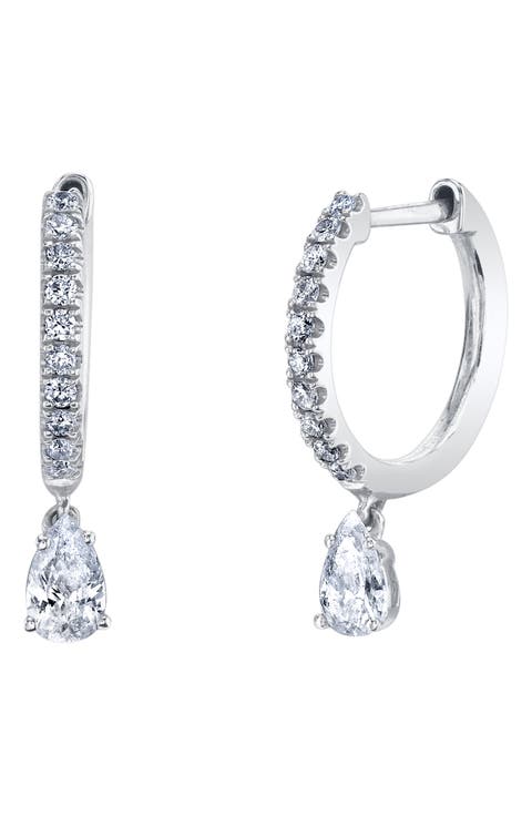 18k Gold Pear Diamond Huggie Hoop Earrings
