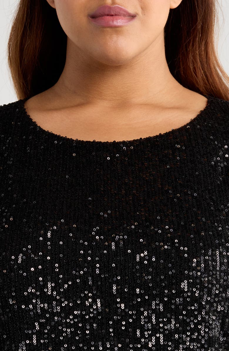 Tahari ASL Sequin Tie Hem Top, Alternate, color, Black