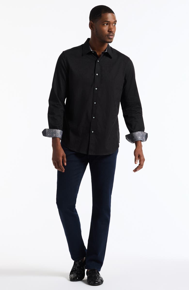 Robert Graham Highland Woven Button-Up Shirt, Alternate, color, Black