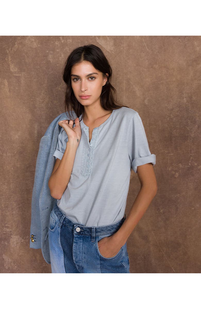 Fortela Cherry Crochet T-Shirt, Alternate, color, Dove Grey