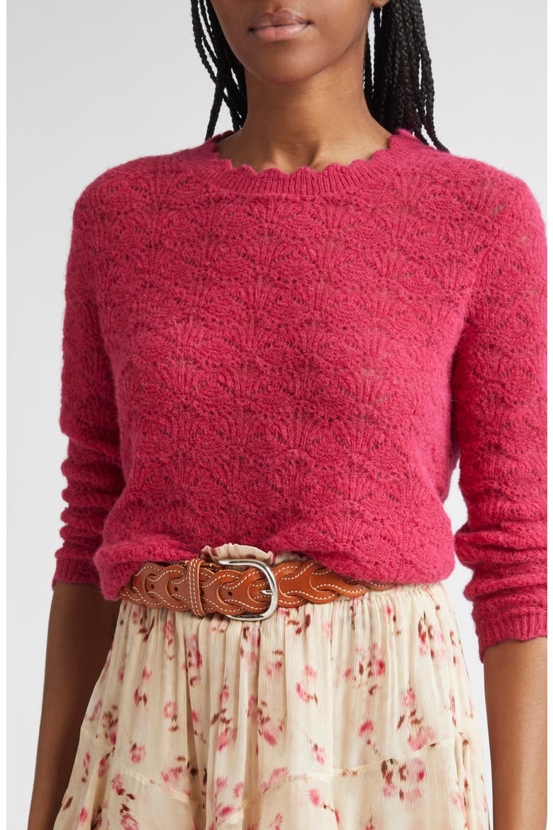 Leonette Scallop Baby Alpaca Blend Sweater, Alternate, color, FUSCHIA