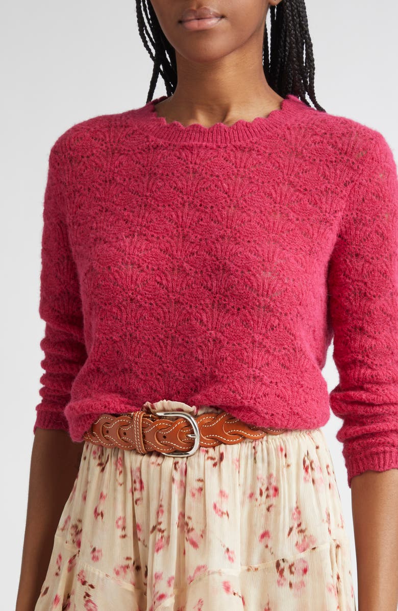 Isabel Marant Étoile Leonette Scallop Baby Alpaca Blend Sweater, Alternate, color, Fuschia