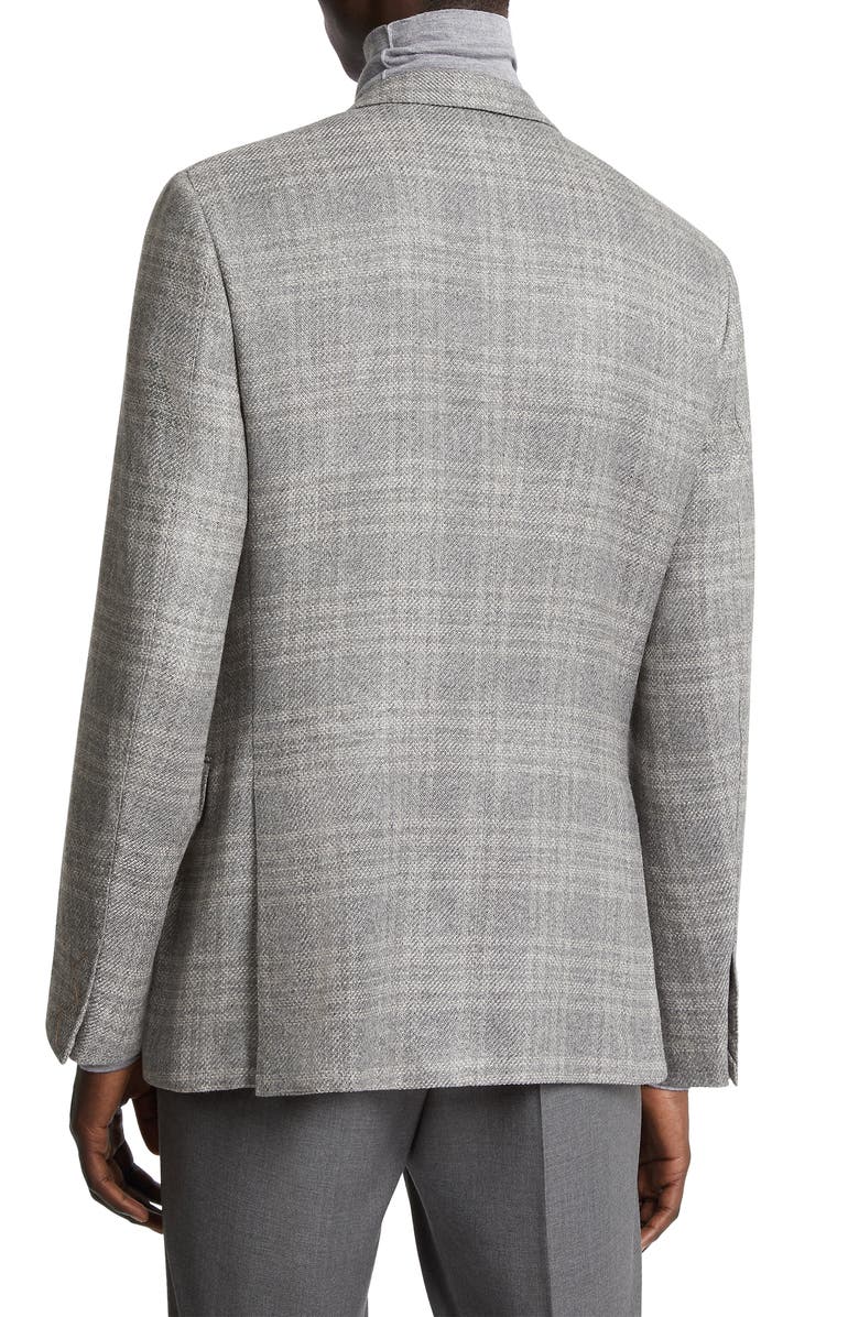 ZEGNA Couture Tonal Plaid Stretch Cashmere, Silk & Wool Sport Coat, Alternate, color, Light Grey