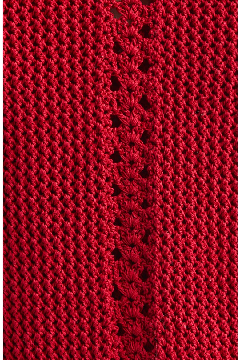 Open Knit Cotton Peplum Cardigan, Alternate, color, RUBY RED