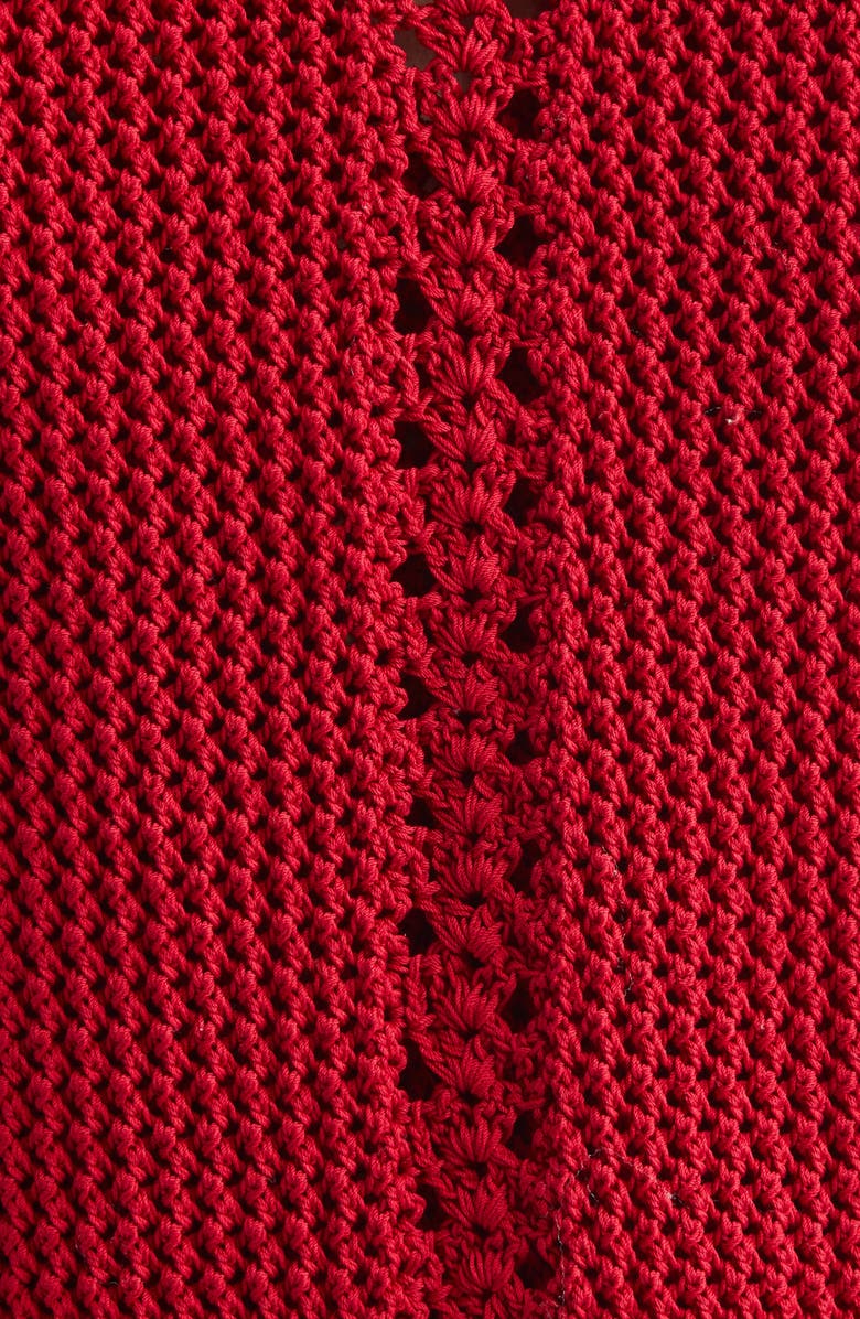 Erdem Open Knit Cotton Peplum Cardigan, Alternate, color, Ruby Red