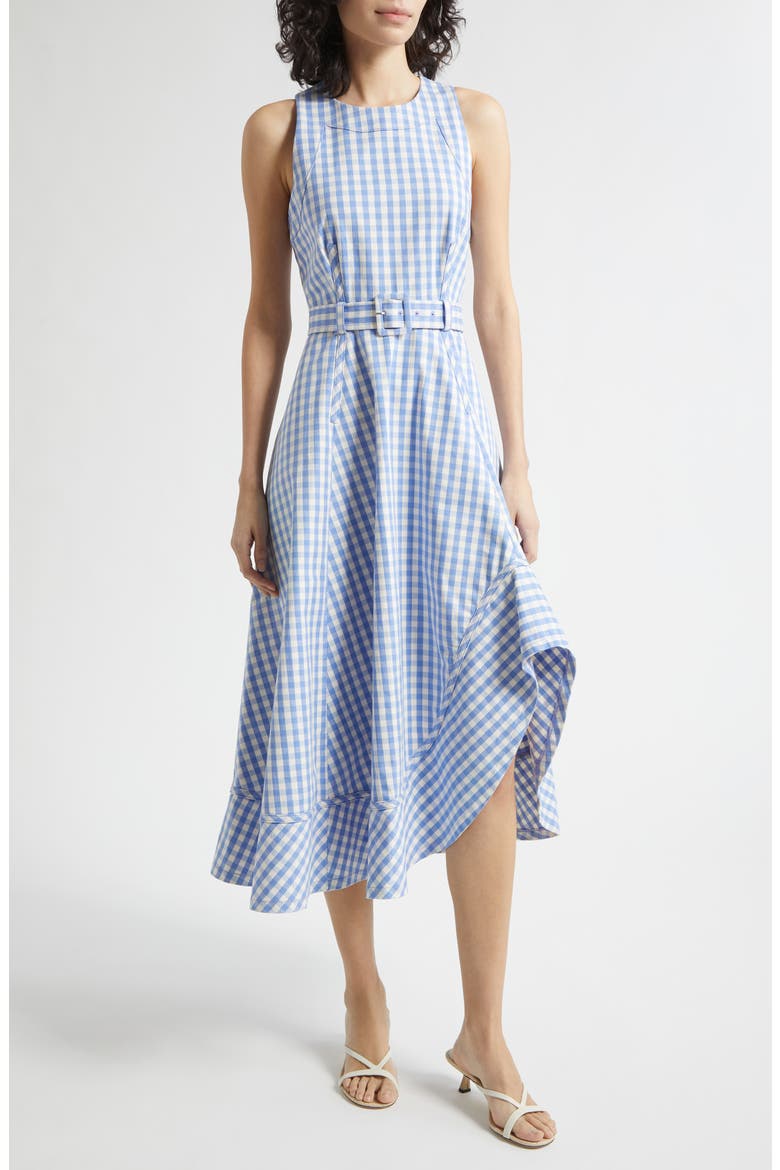 Zelda Gingham Belted Denim Midi Dress, Alternate, color, ULTRAMARINE/WHITE