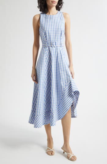 Cinq à Sept Zelda Gingham Belted Denim Midi Dress | Nordstrom
