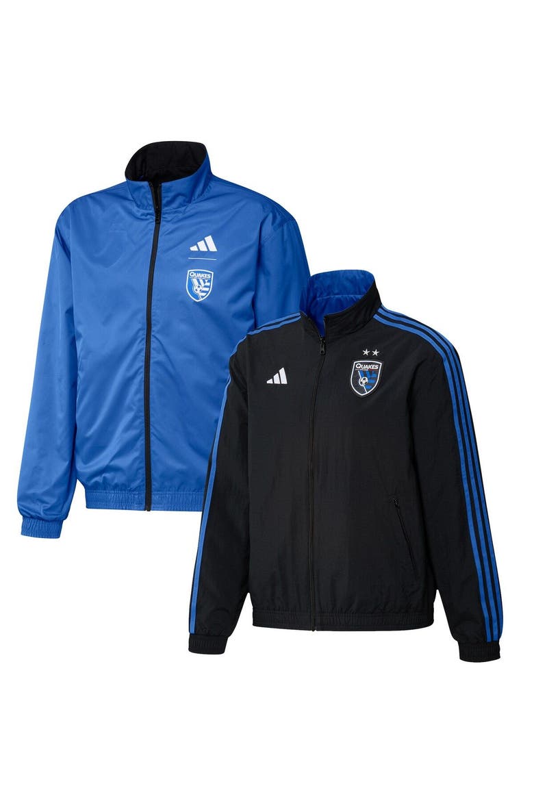 Men's adidas Black/Blue San Jose Earthquakes 2023 On-Field Anthem Full-Zip Reversible Team Jacket, Main, color, Black