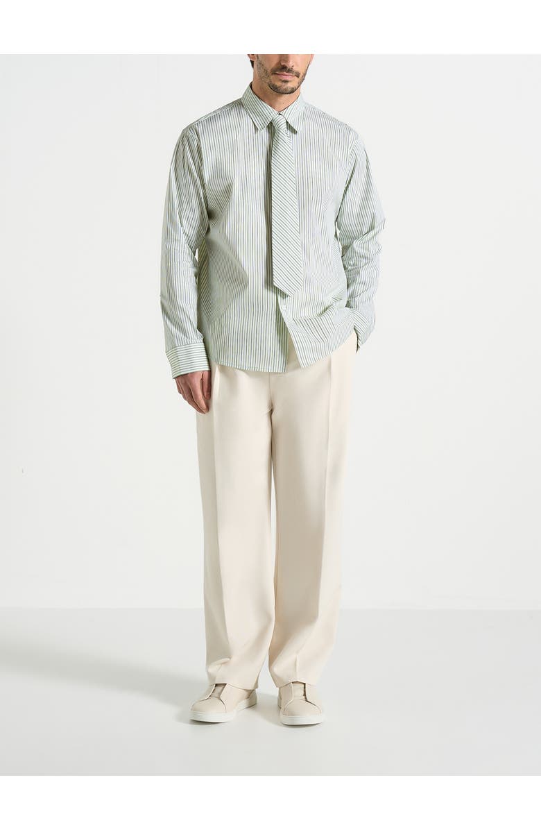 Manière De Voir Dylan Unisex Pinstripe Long Sleeve Shirt With Detachable Tie, Alternate, color, Sage