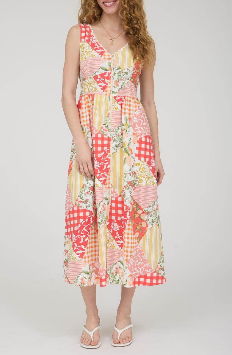 Blu Pepper Patchwork Sleeveless Midi Dress, Main, color, Red Multi