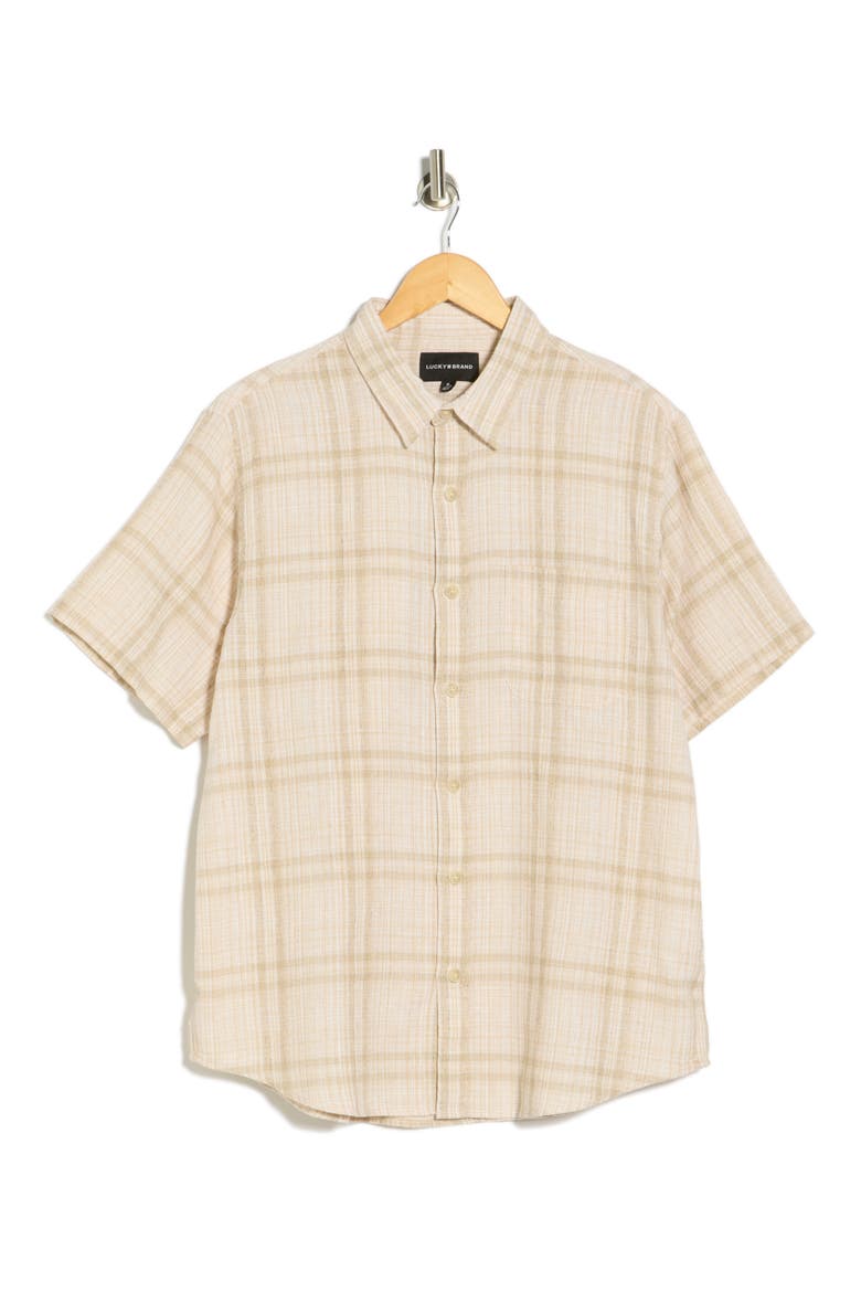 San Gabriel Short Sleeve Cotton & Linen Button-Up Shirt, Alternate, color, NATURAL MULTI PLAID