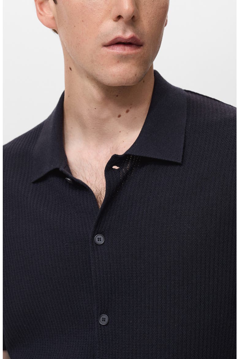Short Sleeve Rib-Knit Button-Up Shirt, Alternate, color, NAVY