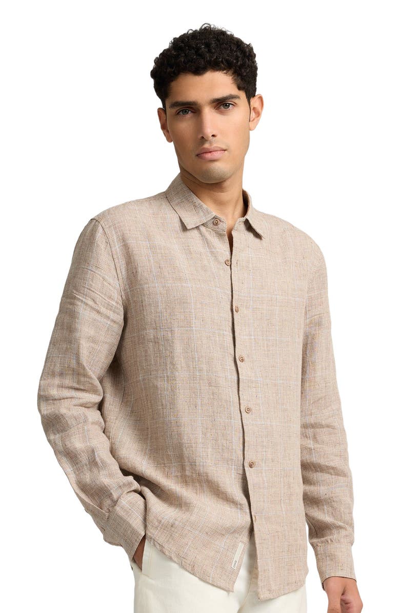 Onia Linen Long Sleeve Shirt, Alternate, color, Brown Multi