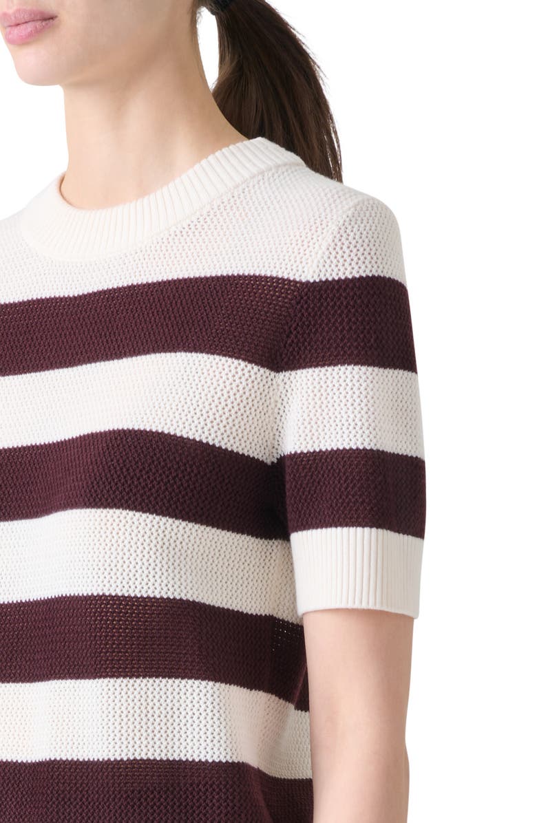 Akris punto Colorblock Short Sleeve Virgin Merino Wool Sweater, Alternate, color, Cream-Blackberry