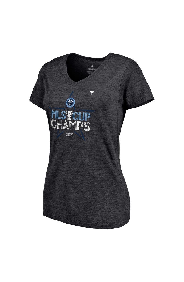 FANATICS Women's Fanatics Branded Heathered Charcoal New York City FC 2021 MLS Cup Champions Locker Room V-Neck T-Shirt, Alternate, color, 