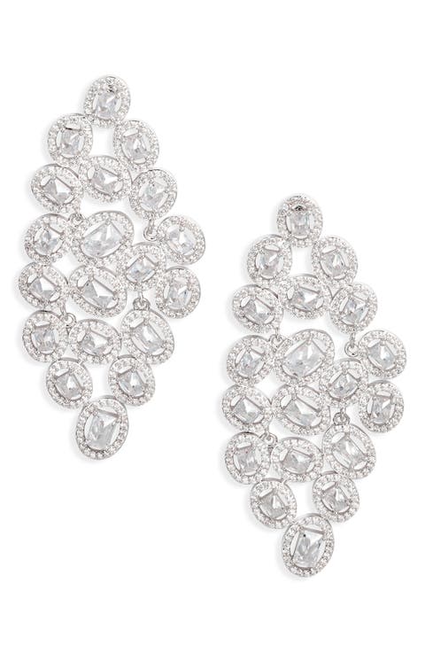 Cubic Zirconia Cluster Statement Earrings