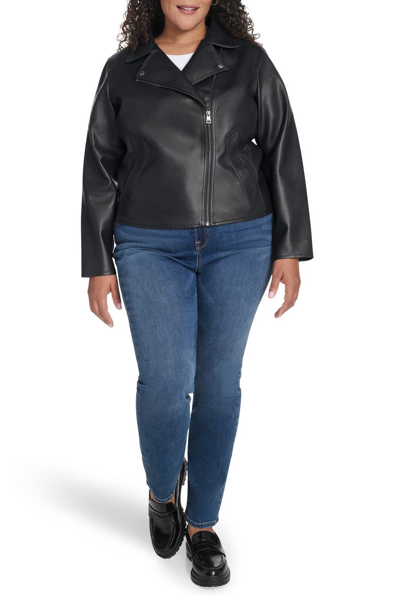 Slim Fit Faux Leather Moto Jacket, Alternate, color, BLACK