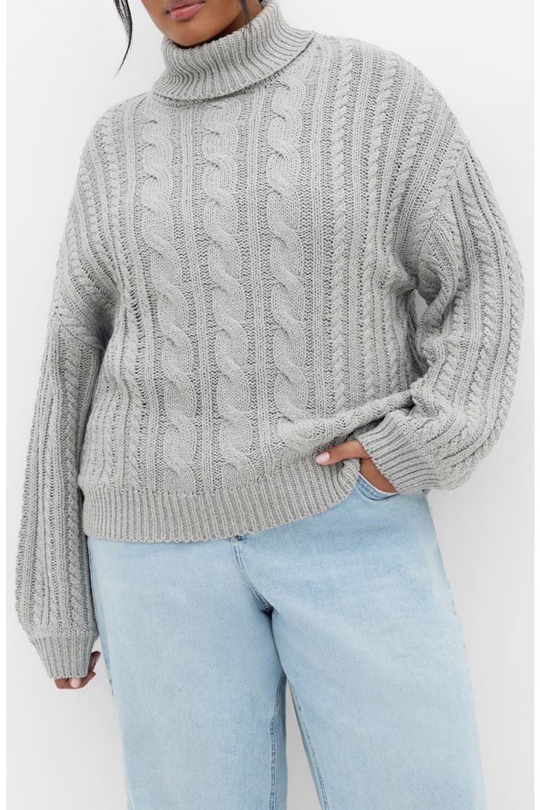 Avah Cable Stitch Turtleneck Sweater, Main, color, SILVER MARL