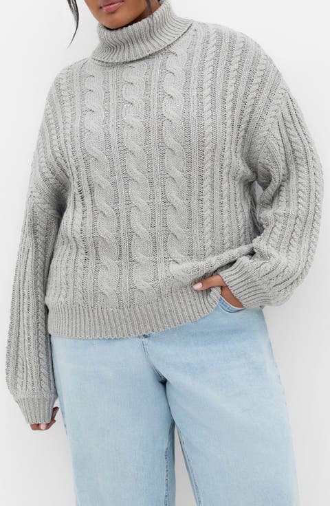 Avah Cable Stitch Turtleneck Sweater (Plus)