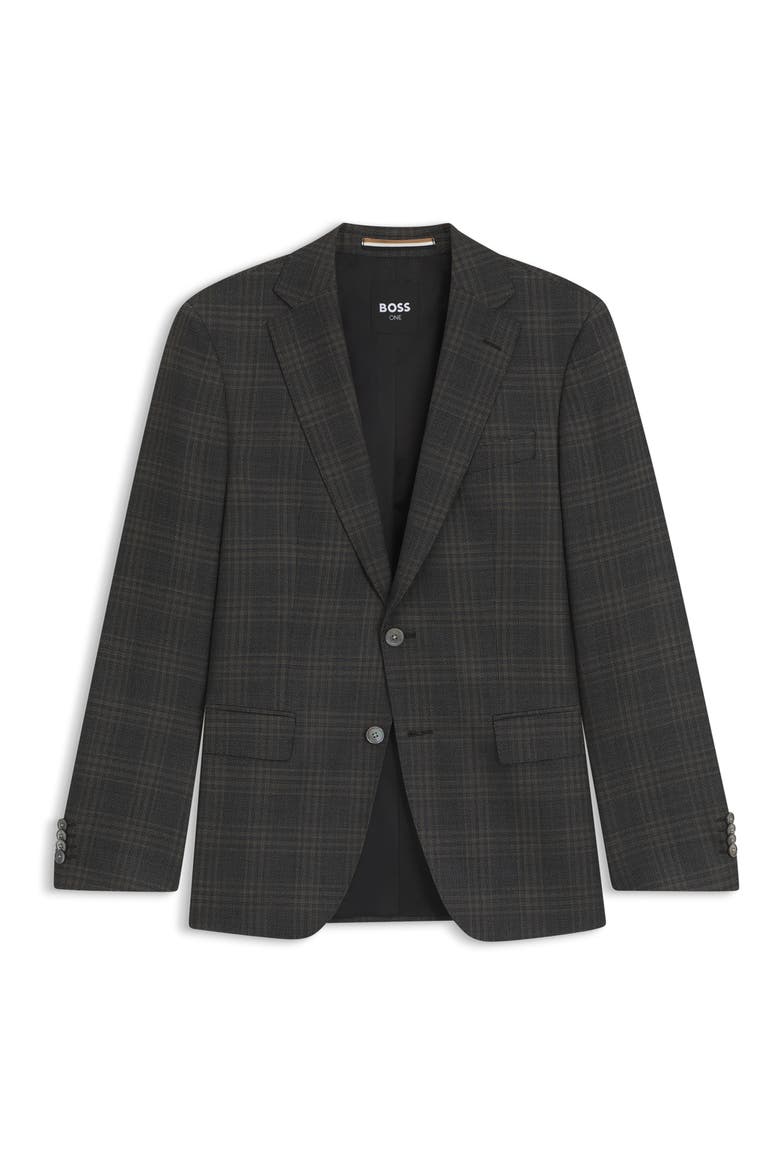 Hutson Slim Fit Slub Black & Brown Check Wool Sport Coat, Alternate, color, BLACK
