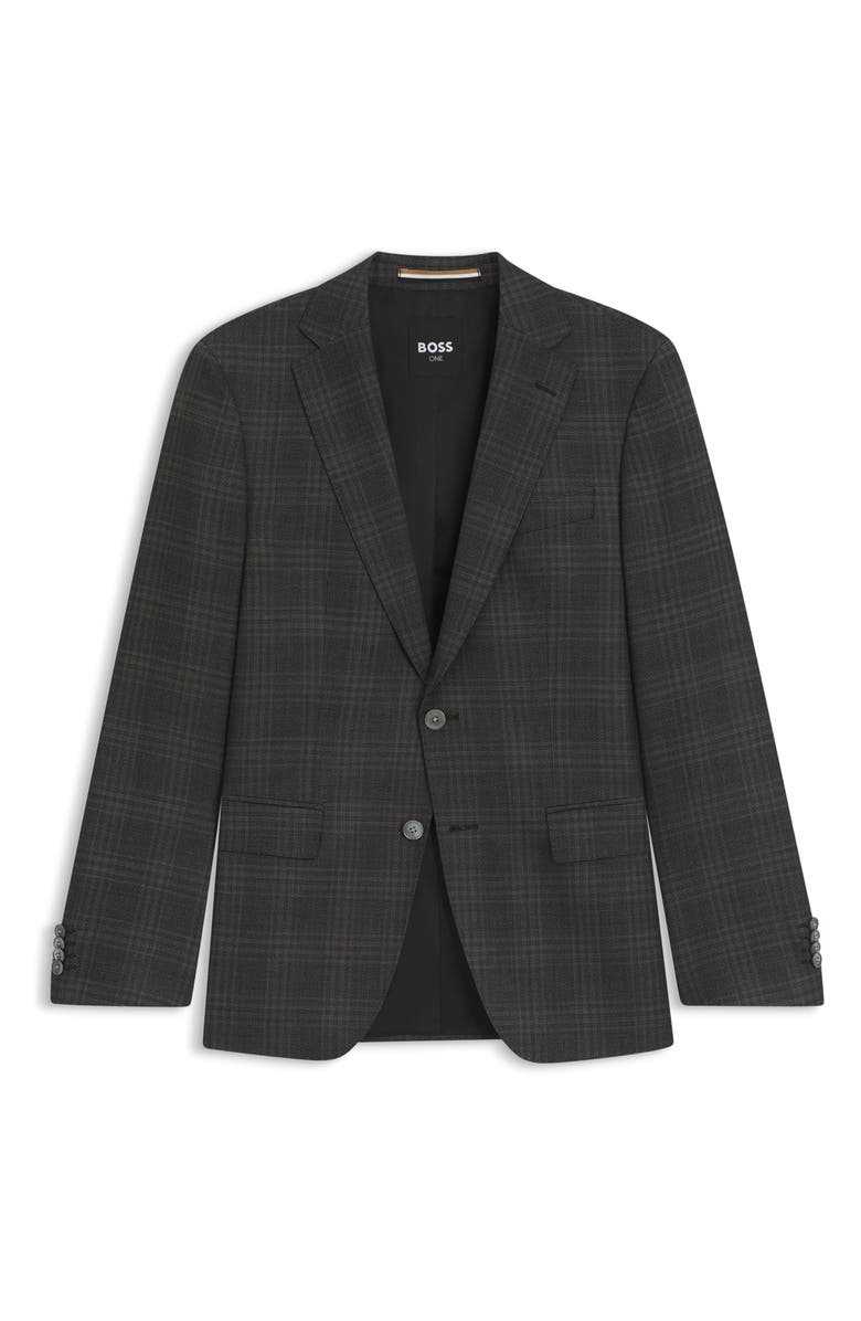 BOSS Hutson Slim Fit Slub Black & Brown Check Wool Sport Coat, Alternate, color, Black