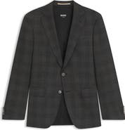 BOSS Hutson Slim Fit Slub Black & Brown Check Wool Sport Coat