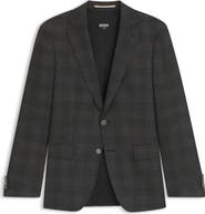 BOSS Hutson Slim Fit Slub Black & Brown Check Wool Sport Coat