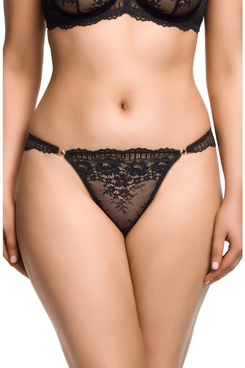 Floradora Lace Thong, Main, color, BLACK