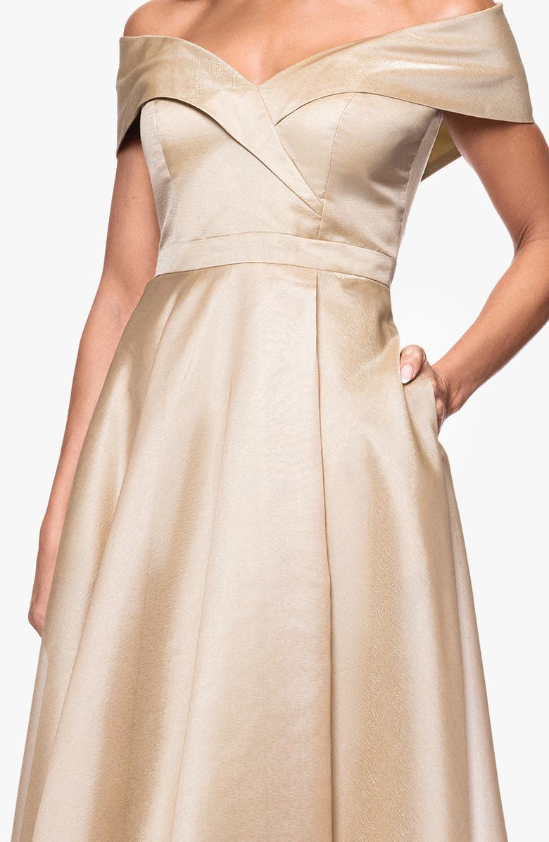 Xscape Evenings Off the Shoulder Organza Gown, Alternate, color, Gold