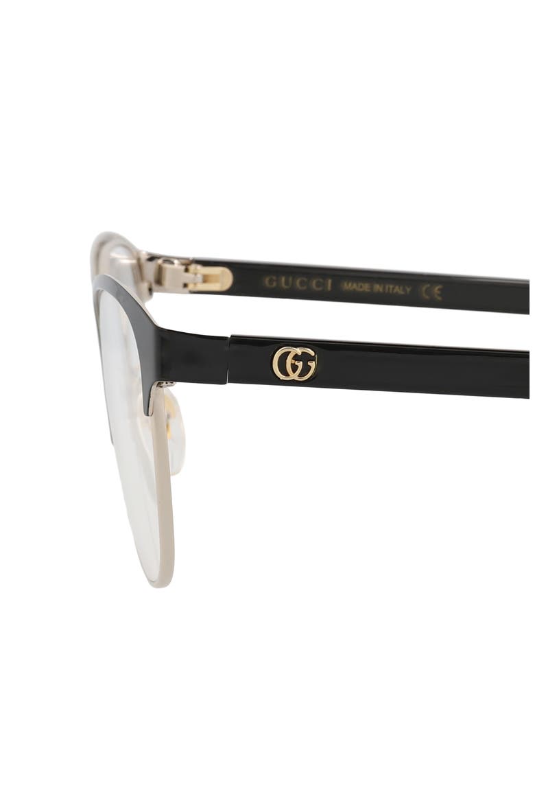 53mm Half Rim Optical Glasses, Alternate, color, BLACK BLACK TRANSPARENT