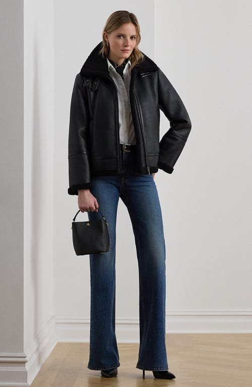 Ralph Lauren Lauren Faux Leather & Faux Shearling Bomber Jacket In Black