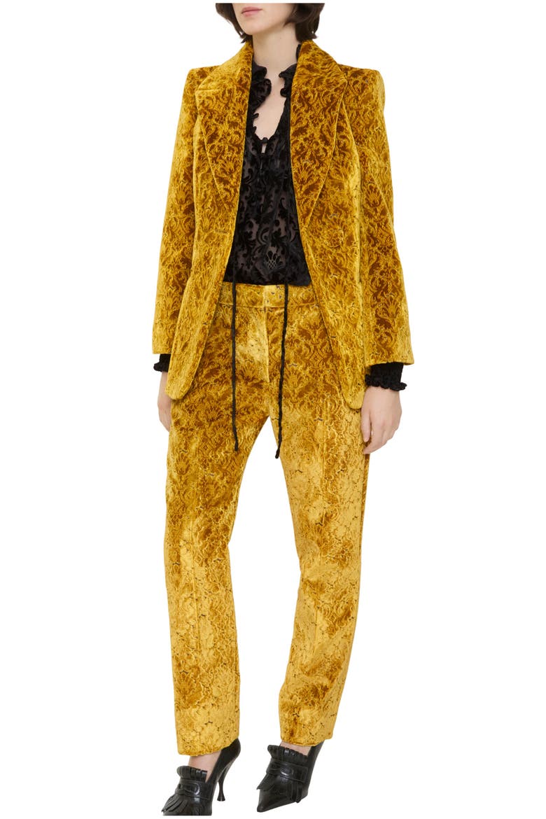 Baroque Velvet Tailored Trousers, Main, color, Pear yellow